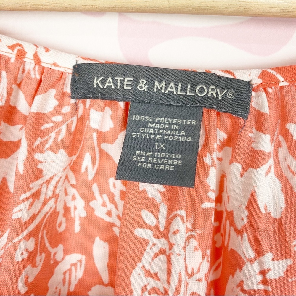 Kate & Mallory Orange Boho Floral Print Wide Sleeves Blouse 1X - Picture 6 of 8